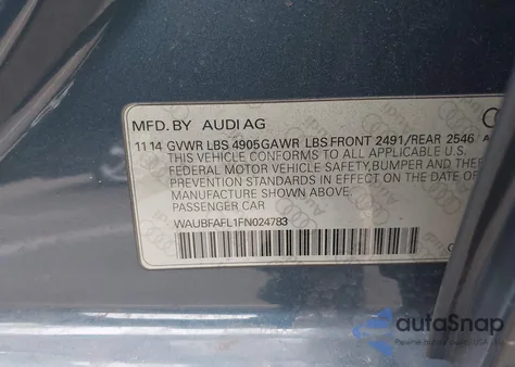 2015 Audi A4 2.0T Premium from USA, damaged, VIN WAUBFAFL1FN024783